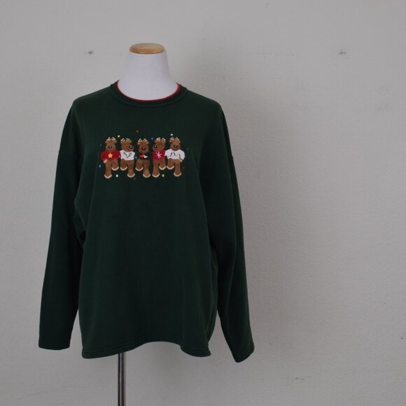 Vintage 90s Cotton/Poly Green Christmas Sweatshirt size X Large‎ - Picture 5 of 13